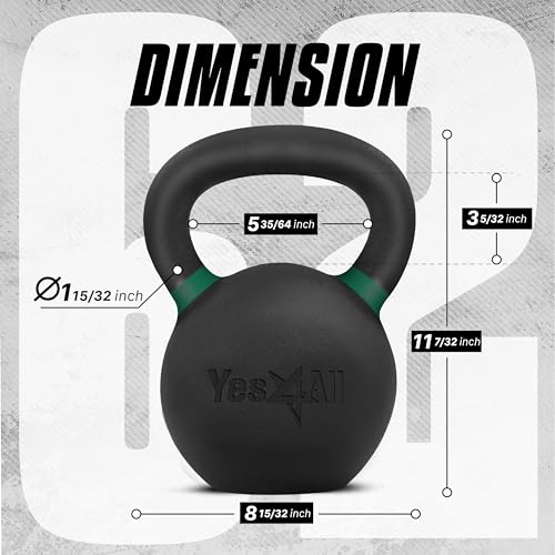 Yes4All Powder Coated Cast Iron Kettlebell Strength Training Kettlebells Weight Set for Full Body Workout, Home Gym
