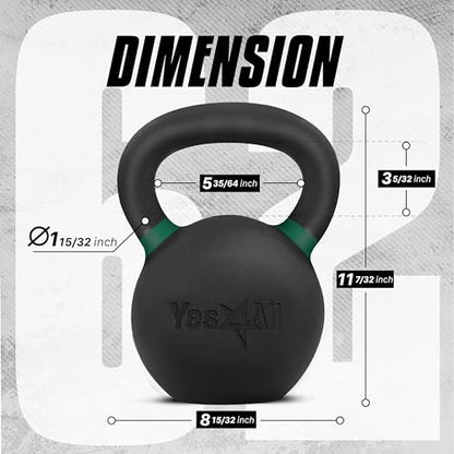 Yes4All Powder Coated Cast Iron Kettlebell Strength Training Kettlebells Weight Set for Full Body Workout, Home Gym