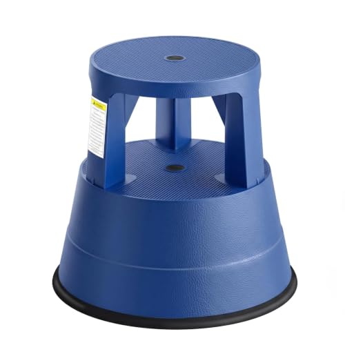 Upgraded Rolling Step Stool with Wheels,550LBS Capacity,Non-Slip Platform&Retractable Casters,Heavy-Duty Round Kick Stool for Library,Kitchen, Office, Garage,Portable for Adults/Seniors (Blue) - color: Blue