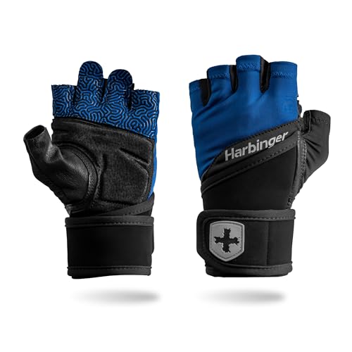 Harbinger Training Grip Wrist Wrap Gloves - Enhanced Grip & Wrist Support, Breathable Lycra Back, Padded Leather Palm, Half-Finger Design, Quick Pull Tabs - Ideal for Weightlifting, Gym - Men's - size: Medium