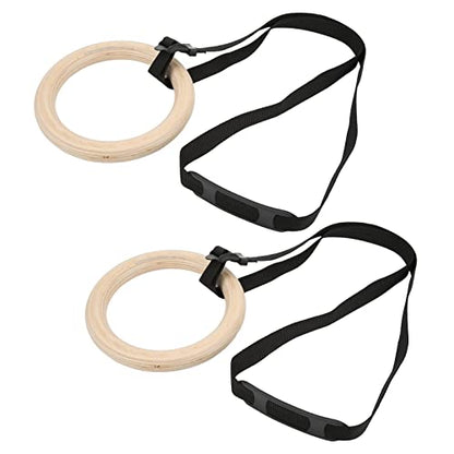 Gymnastic Rings, Calisthenics Rings with Adjustable Buckle Straps 330lbs Capacity Pull Up Exercise 1 Pair Wooden Gymnastic Gym for Home Gym Workout