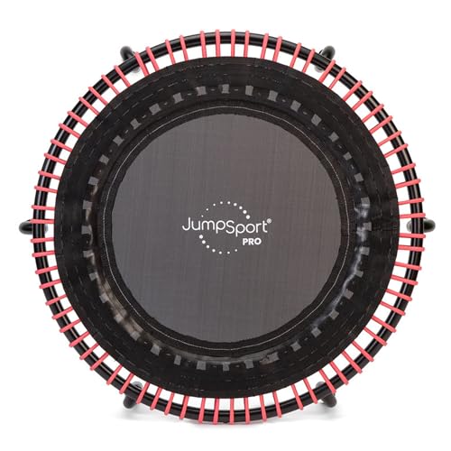 JumpSport 350 PRO 39 Inch Fitness Trampoline Indoor Rebounder Cardio Workout Equipment 300 lb Capacity - color: Black/Pink