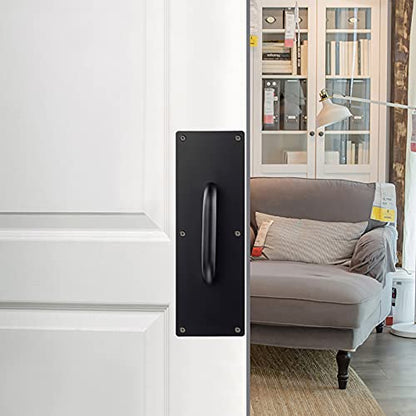 Sumnacon 1 Set 12 Inch Stainess Steel Door Handles - Sturdy Door Pull Push Plates with Screws,Solid Pull Push Handles for Home Office Public,Black - color: Black