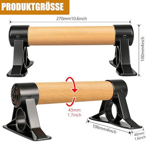 Solid Wooden Parallettes Bars, Anti-Slip Calisthenics Handstand Bars with Sturdy Metal Brackets, 800 LBS Weight Capacity for Fitness & Floor Workouts
