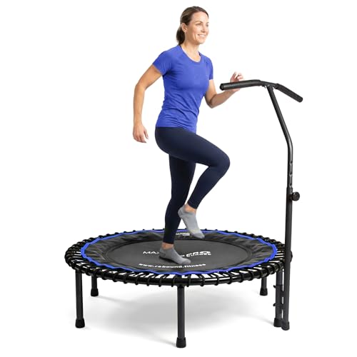 MXL Maximus PRO Bungee Rebounder - Premium 40" Indoor Mini Trampoline for Adults, Quiet Soft Bounce with 60 Connectors, Foldable Legs, DVD & Online Workouts, 400lb - style: With T Bar