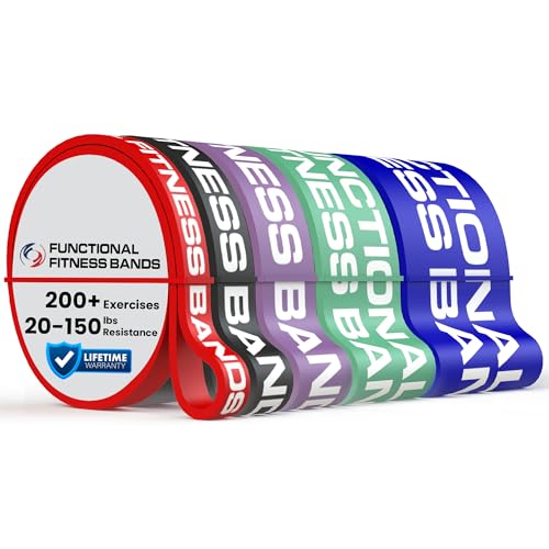 Pull Up Assist Bands Set by Functional Fitness. Heavy Duty Resistance and Assistance Training Band - color: Combo Pack - #2 Red, #3 Black, #4 Purple, #5 Green, and #6 Blue