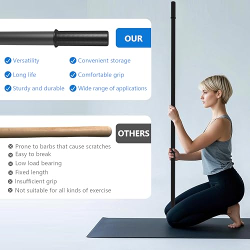Yoga Stick 5ft, Adjustable Stretching Stick with 4 Steel Rods, Non-Slip Handle and Exercise Guide for Stretching and Exercise Physical Therapy, Pilates, Multi-Functional Fitness Stick.