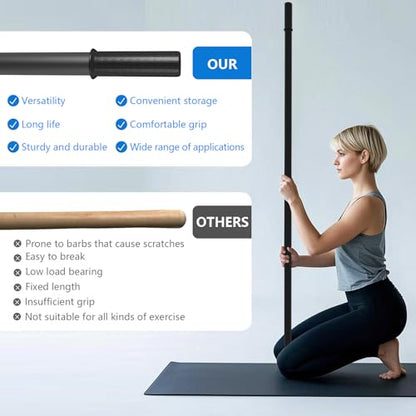 Yoga Stick 5ft, Adjustable Stretching Stick with 4 Steel Rods, Non-Slip Handle and Exercise Guide for Stretching and Exercise Physical Therapy, Pilates, Multi-Functional Fitness Stick.