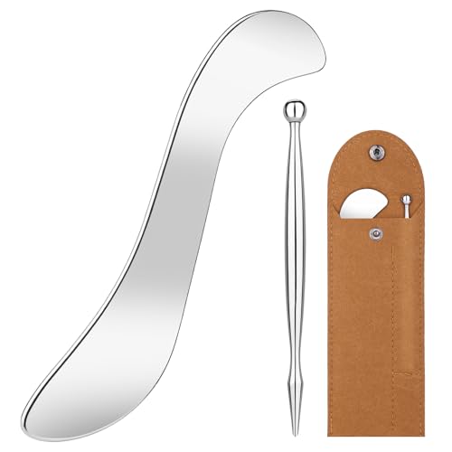 2 in 1 Acupressure Pen and Scraper Set, Stainless Steel Muscle Scraper Tool, Body Gua sha Tool for Physical Therapy, Deep Tissue Massage, Myofascial Release Tool