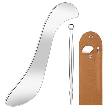 2 in 1 Acupressure Pen and Scraper Set, Stainless Steel Muscle Scraper Tool, Body Gua sha Tool for Physical Therapy, Deep Tissue Massage, Myofascial Release Tool
