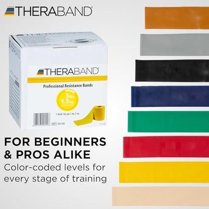 THERABAND Resistance Band, Yellow, Light, 50-Yard Roll, Elastic Band for Strength Training, Stretching, Yoga, Pilates, Physical Therapy, Portable & Cut-to-Length, Color-Coded Levels
