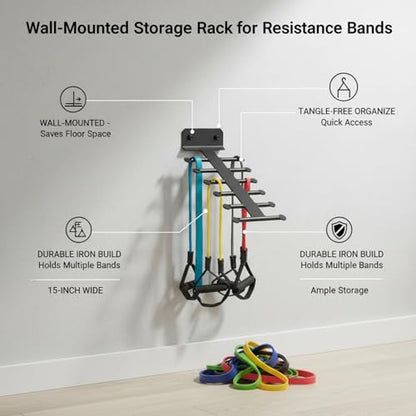 Wall-Mounted Iron Rack for Resistance Bands, Space-Saving Home Gym Organizer with Hooks for Fitness Accessories