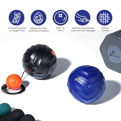 Sportneer Massage Lacrosse Ball with String, Deep Tissue Massager for Back Myofascial Release, Shoulder Trigger Point Therapy & Foot Plantar Fasciitis, Free Relax for Whole Body (Blue)