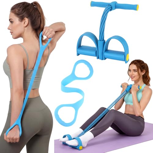 2 Pcs Fitness Resistance Bands 6 Tube Pedal Resistance Bands with Handles 8 Shaped Training Elastic Ropes Multifunction Tension Ropes for Waist Arm Shoulder Leg Back Home Workout - color: Blue