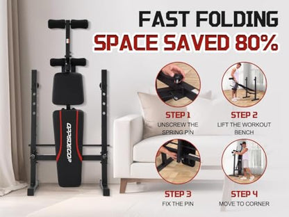 OPPSDECOR Foldable Weight Bench Set with Squat Rack and Preacher Curl Pad - color: Onyx