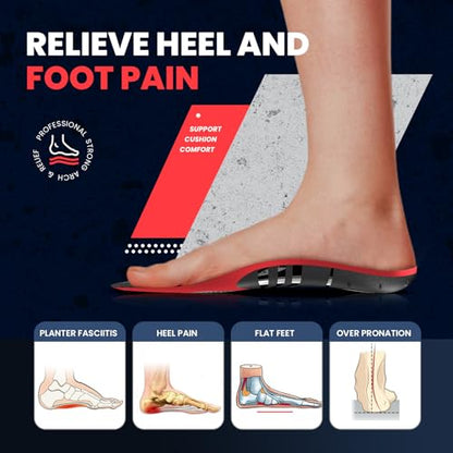 Plantar Fasciitis Insoles for Men Women - Welnove 220+ lbs Heavy Duty High Arch Support Insole - Orthotic Shoe Inserts for Heel Pain Flat Feet - Work Boot Cushion for Standing All Day (Black,S)
