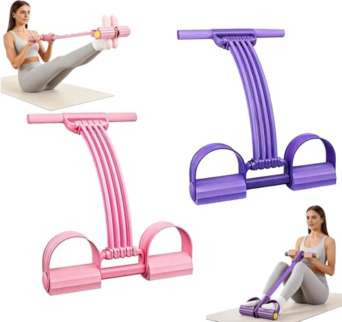 8 Tube Resistance Band with Foot Pedal & Handles, Pink Purple 2 Pack, Resistance Bands for Full Body Workout, Abs, Arms, Legs & Core Training