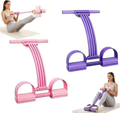8 Tube Resistance Band with Foot Pedal & Handles, Pink Purple 2 Pack, Resistance Bands for Full Body Workout, Abs, Arms, Legs & Core Training