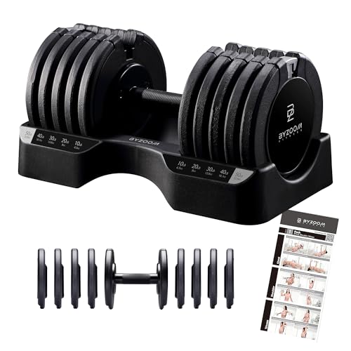 BYZOOM FITNESS Pure Series Adjustable Dumbbell - 12.5/25/27.5/50/55/75lb - ONE UNIT OR PAIR(check QTY before purchase) - 5-in-1/ 10-in-1 / 15-in-1 / 21-in-1 Flexible Hand Weights for Home Apartment Garage Gym, Strength Training & Fitness Workouts, White O