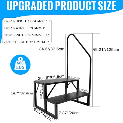 2 Step RV Stairs with Handrail, 660LBS Heavy Duty Anti-Slip Metal RV Steps, Detachable Outdoor Stairs for 5th Wheel/Hot Tub/Mobile Home/Pool - style: 2 Step