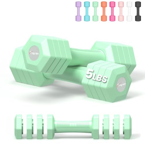 Adjustable Dumbbell Set, 4-in-1 Hand Weights, 5/6 LB Pair for Women Men - color: Green, style: 10 lbs Pair [5 lbs Each]