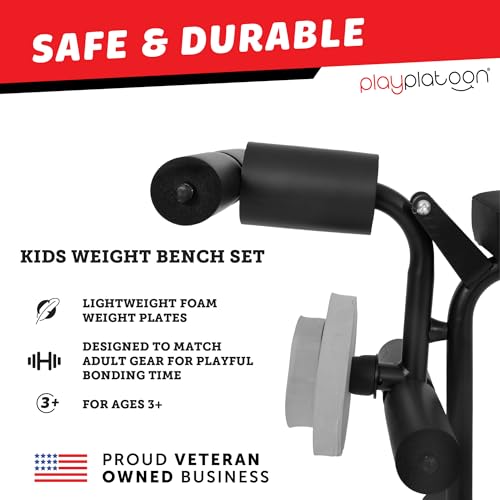 Play Platoon Kids Weight Bench Set or Squat Rack- Kids Gym Equipment for Home - Fitness Equipment for Boys - Workout and Exercise Equipment - Ages 3+