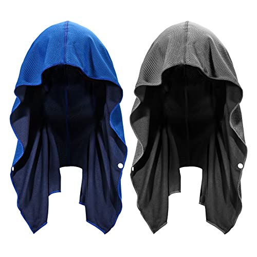 Sukeen Cooling Hoodie Towel for Men, Quick Drying Cooling Towels for Neck and Face, Cooling Head Towels Stay Chill Towel, Sport Workout Cooling Neck Wrap for Hot Weather - color: Royal Blue/Dark Grey