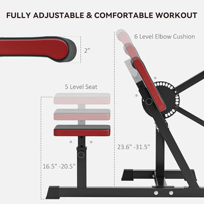 Soozier 2-in-1 Bicep Preacher Curl Bench with Adjustable Seat and Elbow Cushion, Plate Loaded Curl Machine & Tricep Extension Machine for Home Gym Workout