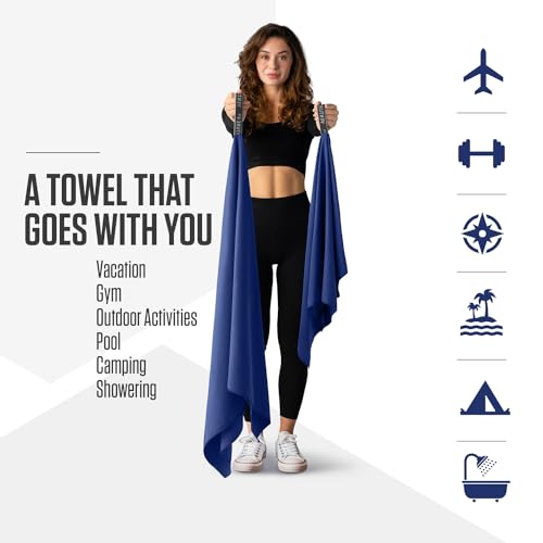 VENTURE 4TH Quick Dry Towel - Microfiber Travel Towel for Camping, Hiking, Gym, Beach - Lightweight, Packable, Compact Backpacking Companion - Navy Blue Medium