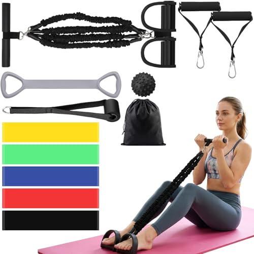 Pedal Resistance Band Set, 4-Tube Adjustable Elastic Bands, Foot Pedal Ankle Puller for Legs Glutes Training, Home Fitness Strength Training for Men Women with 6 Pcs Exercise Bands