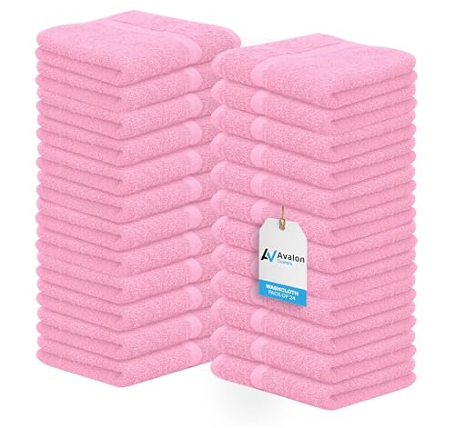 Avalon Towels Wash Cloths for Showering 24 Pack Face Towels 100% Cotton Pink Washcloths 12x12 Wash Rags, Facial Towel, Fingertip Towel,Bath Rags - color: Pink, size: Pack of 24
