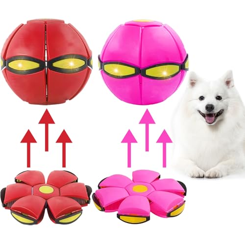 Dog Flying Disc Toy, Flying Saucer Ball for Dogs, Outdoor Games Red+Pink 2PCS - color: Red+Pink