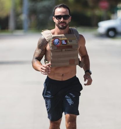 Adjustable Weighted Vest, WOD Cross Fitness, Weight Plates Carrier for Strength and Endurance Training and Running. For Men or for Women, 2 Patches Included [Tan]