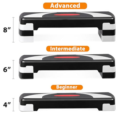 30'' Aerobics Stepper Workout Step Platform with 4" - 6" - 8" Adjustable Risers, Fitness Exercise Workout Trainer,Non-Slip Step Platform for Cardio, Core, Strength Training,Home Gym