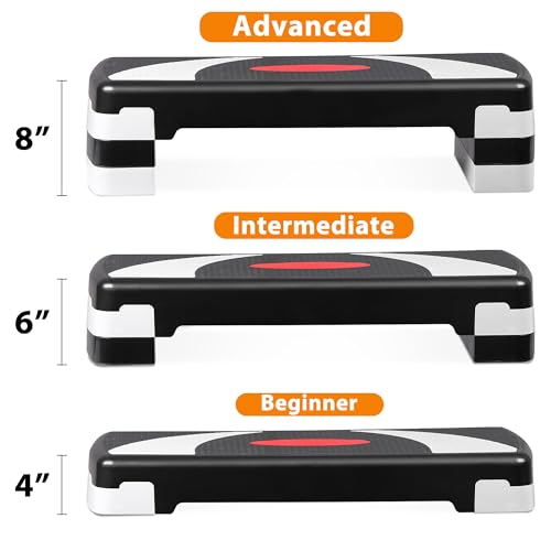 31 Inch Adjustable Workout Aerobic Step, Exercise Platform Trainer w 4 Adjustable Risers for Home Gym Fitness Workout,Lightweight