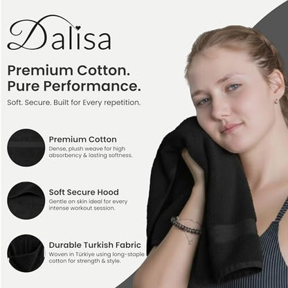 Dalisa Bench Hood Gym Towel – 100% Turkish Cotton – Non-Slip Hooded Design for Weight Benches – 450 GSM – 19.7" x 51.2" – Ultra-Absorbent, Quick-Dry Workout Towel – Made in Türkiye – Black - color: Black