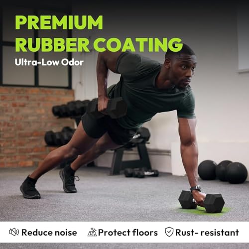 HANDBODE Rubber Coated Hex Dumbbell Set, 90-640 lb - size: 200 lb Set (Pair of 10, 15, 20, 25, 30 lb)