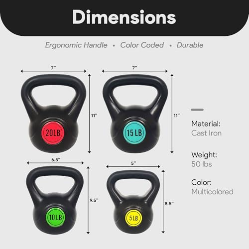 BalanceFrom Kettlebell Sets 30lbs, 45lbs, 50lbs, 75lbs 3 or 4 Piece Strength Training Kettlebells Weight Set, Multiple Sizes - style: 50 lbs Set