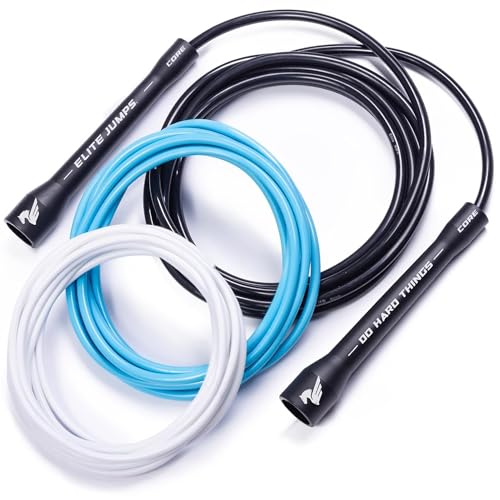 Elite Jumps Adjustable Jump Rope – 6mm PVC Training Rope for Fitness & Cardio | Indoor/Outdoor Skipping Rope with Unbreakable Handles, Non-Kinking Cord & Smooth Rotation for Boxing & Strength - color: Black, White Teal - 5" Handle