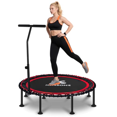 40/48" Foldable Rebounder Trampoline for Adults with Bungee, 450/550 LBS Quiet Indoor Mini Trampoline for Adults Fitness, Gym Workout, Home Exercise - color: Red, size: 48" T-Bar