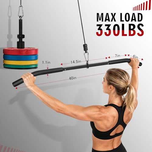 39.7'' LAT Pulldown Bar with Full Rotation, Lat Pulldown Attachments for Pulley Cable Machine,Curl Tricep Press Down Bar with Rubber Handle for Gym,Strength Workout