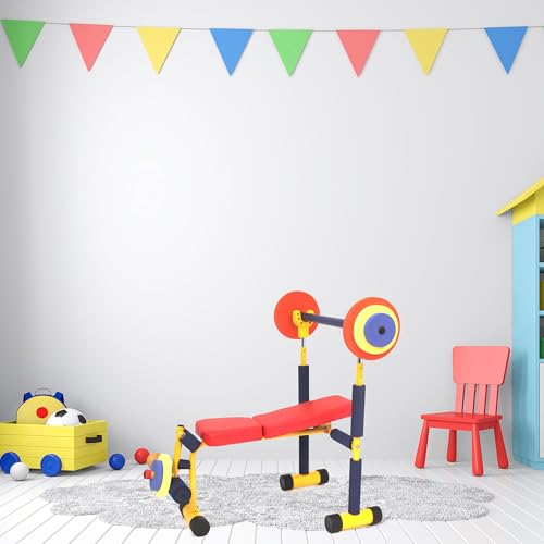Redmon Fun & Fitness for Kids Adjustable Weight Bench Press Set w/ Barbell & Foam Weights