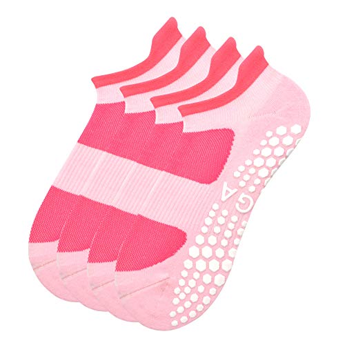 Busy Socks 2 Pack Women Ankle Non Slip Yoga Pilates Grip Socks with Cushion - color: 2 Pairs Pink