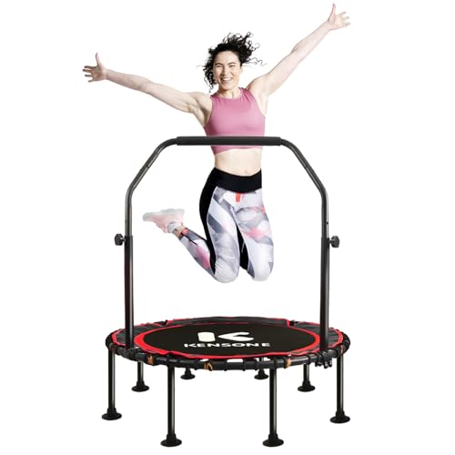 40/48" Foldable Rebounder Trampoline for Adults with Bungee, 450/550 LBS Quiet Indoor Mini Trampoline for Adults Fitness, Gym Workout, Home Exercise - color: Red, size: 48" U-Bar