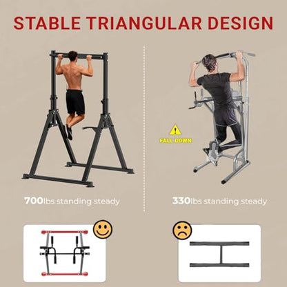 Folding Power Tower Dip Station Pull Up Bar, Multifunctional Pull Up Tower Adjustable Height, Triangular Structure Strength Training Workout Equipment for Home Gym Fitness