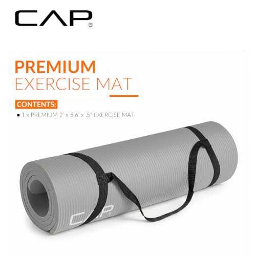 CAP Barbell 1/2-Inch High Density Exercise Yoga Mat with Strap | Multiple Options