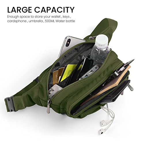 CXWMZY Fanny Packs For Women & Men Waist Pack Hip Bum Bag with Multi-Pockets Large Capacity Waterproof Casual Bum Bag for Disney Traveling Casual Cycling Running Hiking (Army Green) - color: Green