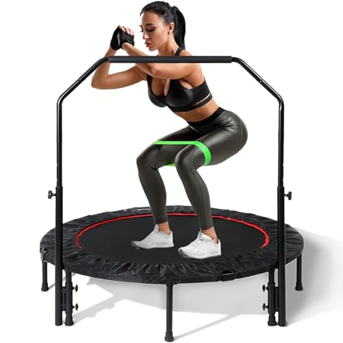 40'' Fitness Trampoline with 4 Levels Height Adjustable Foam Handle, Foldable Mini Rebounder for Adults Home Indoor Workout, 6-Leg Exercise Trampoline, Max Load 330lbs - color: Black without Handle