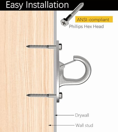 FITKIT 3-Pack Wall Mount Anchor for Resistance Bands, 304 Stainless Steel No-Weld Design with Spring Snap for Home Gym & Suspension Straps