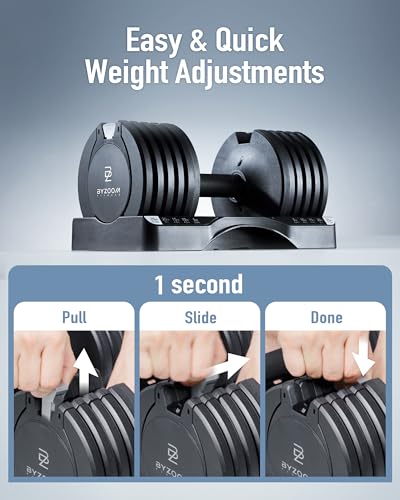 BYZOOM FITNESS Pure Series Adjustable Dumbbell - 12.5/25/27.5/50/55/75lb - ONE UNIT OR PAIR(check QTY before purchase) - 5-in-1/ 10-in-1 / 15-in-1 / 21-in-1 Flexible Hand Weights for Home Apartment Garage Gym, Strength Training & Fitness Workouts, White O